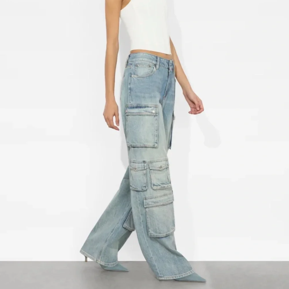 Alice + Olivia Light Blue Wide Leg Cargo Jeans sz 24 - Picture 2 of 12